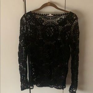 Black Lace Crochet Size M Long Sleeve Top